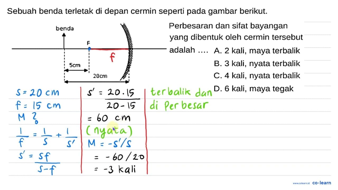 Sebuah benda terletak di depan cermin seperti pada gambar