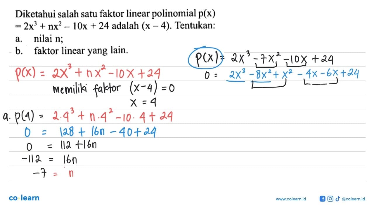 Diketahui salah satu faktor linear polinomial