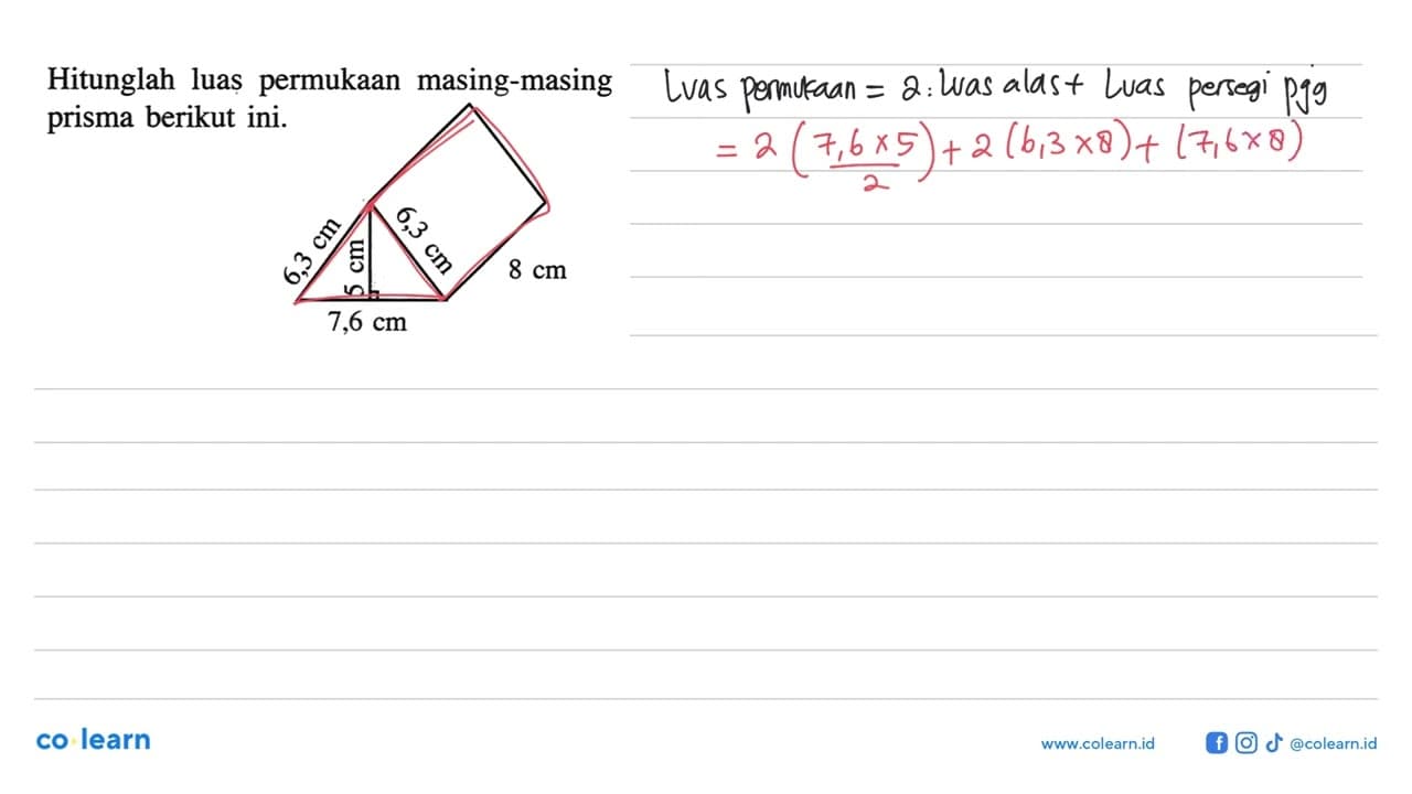 Hitunglah luas permukaan masing-masing prisma berikut