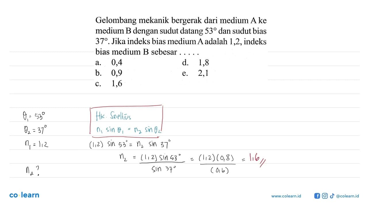 Gelombang mekanik bergerak dari medium A ke medium B dengan