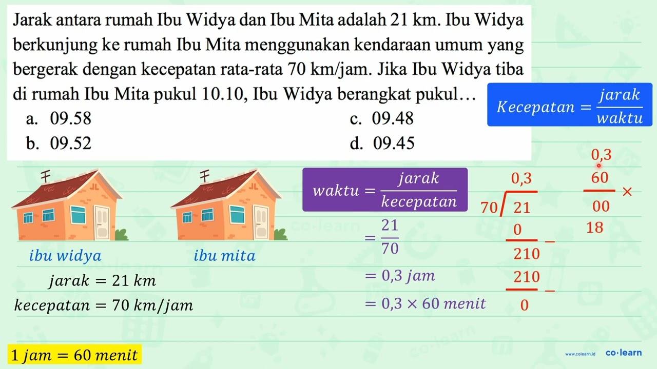 Jarak antara rumah Ibu Widya dan Ibu Mita adalah 21 km .