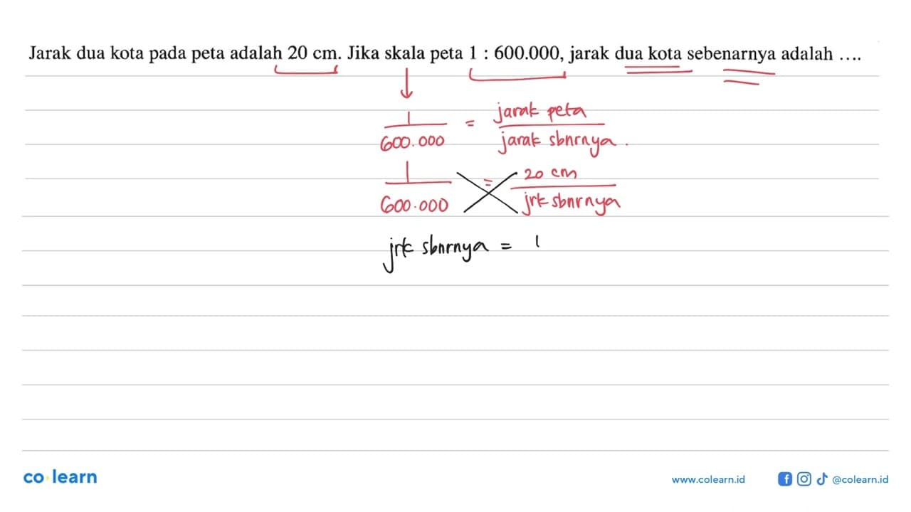 Jarak dua kota pada peta adalah 20 cm. Jika skala peta 1: