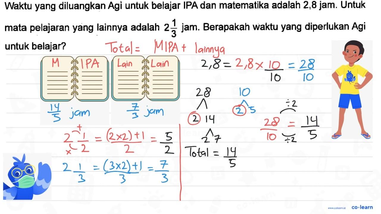 Waktu yang diluangkan Agi untuk belajar IPA dan matematika