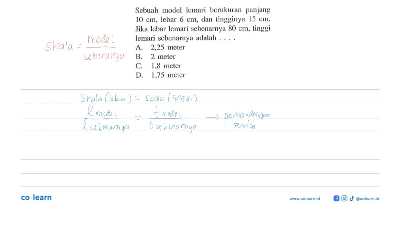 Sebuah model lemari berukuran panjang 10 cm, lebar 6 cm,