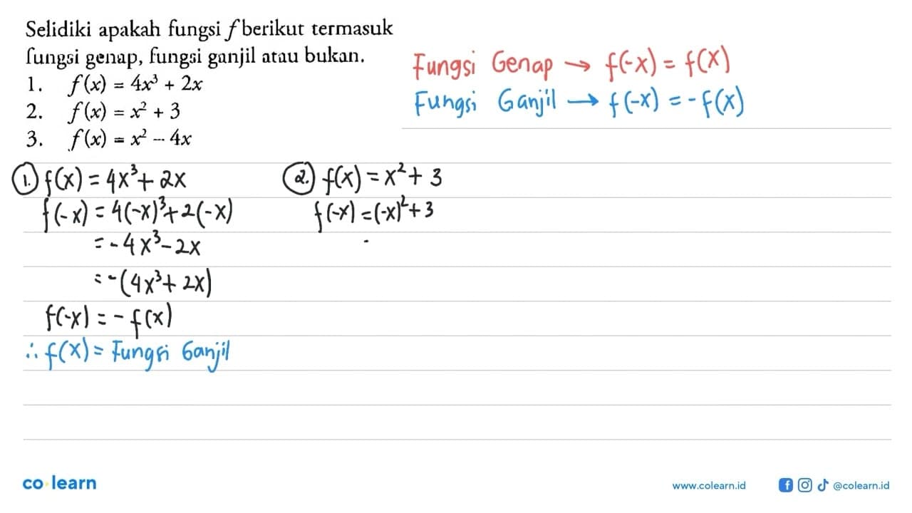 Selidiki apakah fungsi f berikut termasuk fungsi genap,