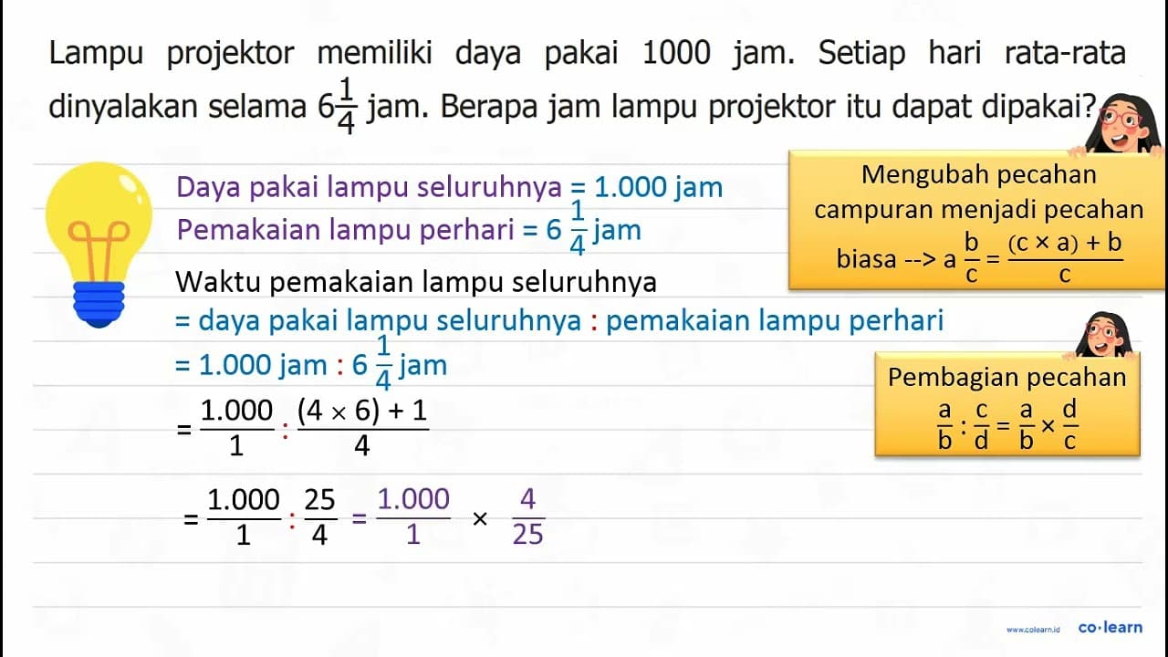 Lampu projektor memiliki daya pakai 1000 jam. Setiap hari