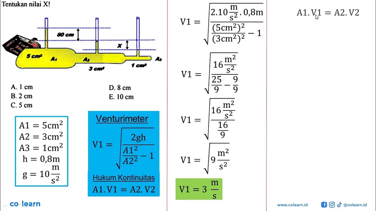 Tentukan nilai X! 5 cm^2 3 cm^2 1 cm^2 A1 A2 A3 90 cm X