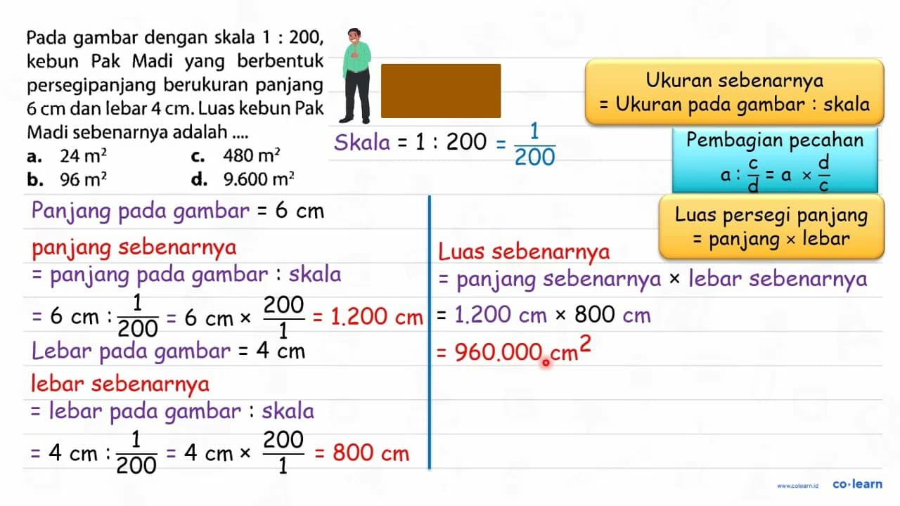 Pada gambar dengan skala 1 : 200, kebun Pak Madi yang