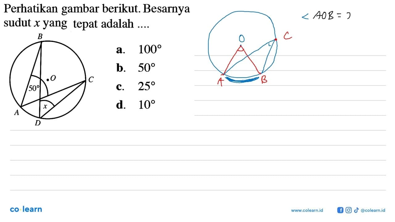 Perhatikan gambar berikut. Besarnya sudut x yang tepat