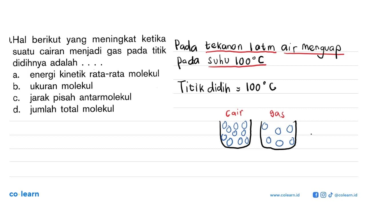 Hal berikut yang meningkat ketika suatu cairan menjadi gas