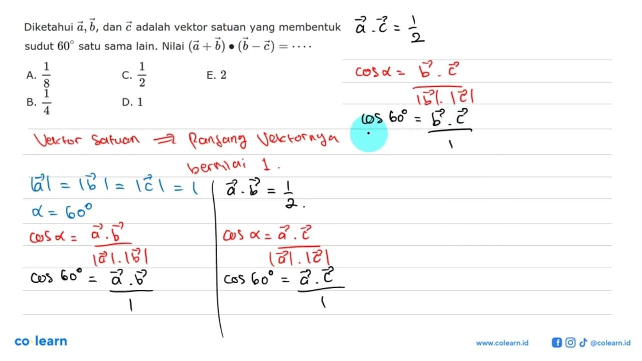 Diketahui a, b , dan c adalah vektor satuan yang membentuk