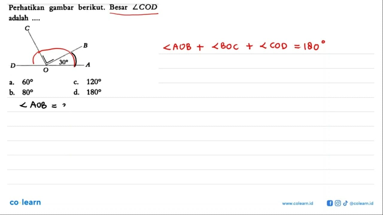 perhatikan gambar berikut. Besar sudut COD adalah .... C B