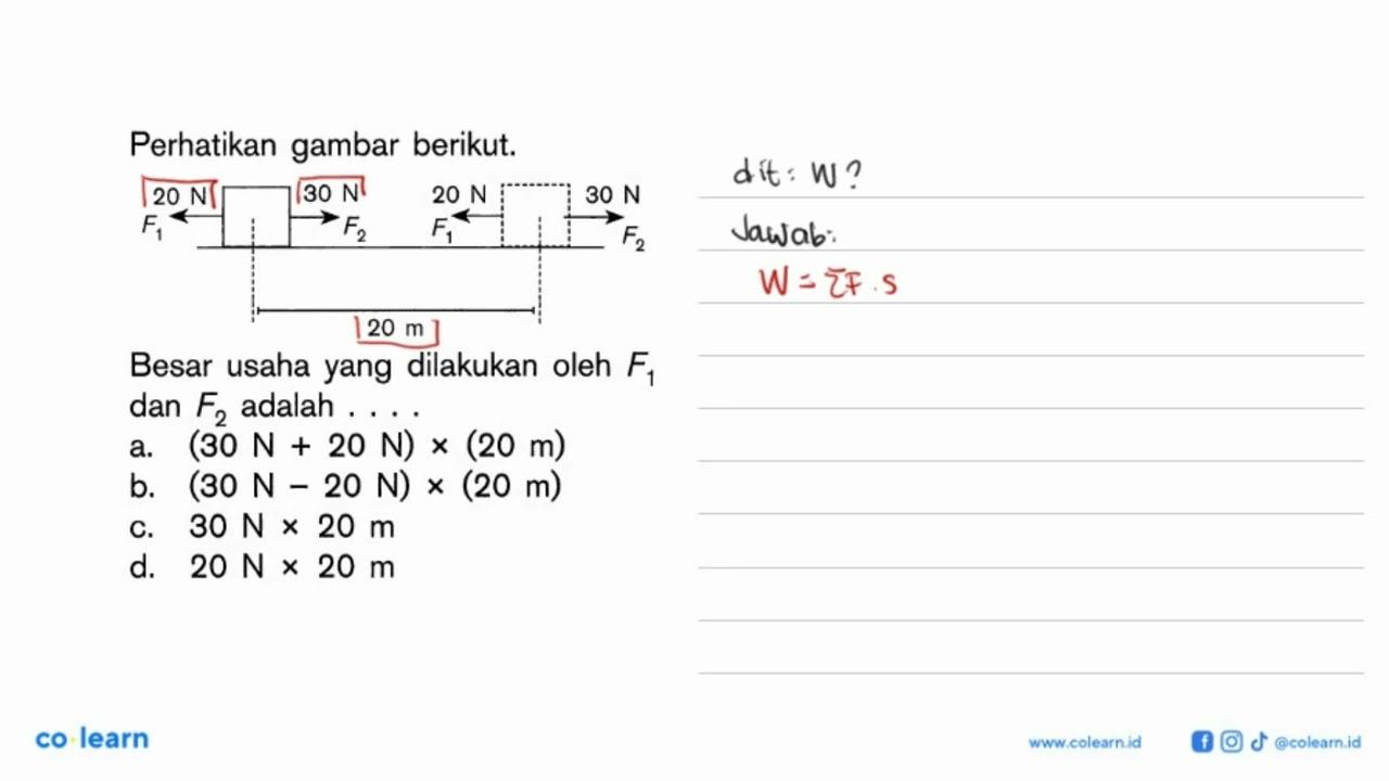 Perhatikan gambar berikut.F1 20 N 30 N F2 F1 20 N 30 N F2