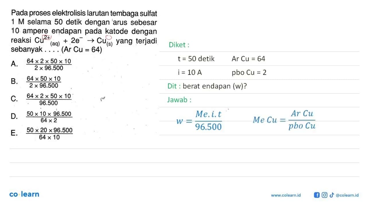 Pada proses elektrolisis larutan tembaga sulfat 1 M selama