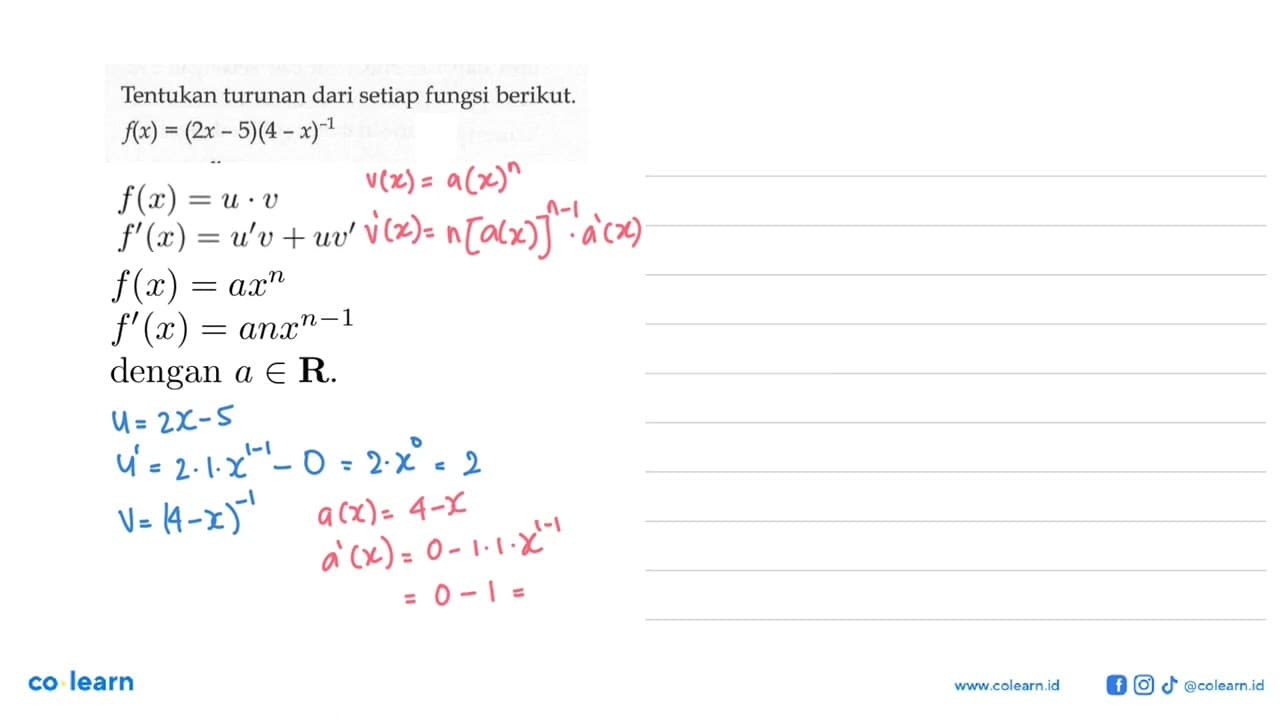 Tentukan turunan dari setiap fungsi berikut.f(x)=(2