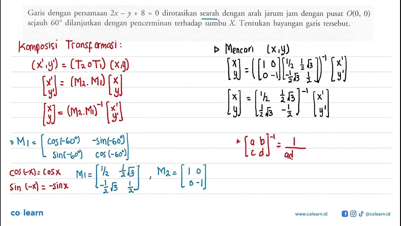 Garis dengan persamaan 2x-y+8=0 dirotasikan searah dengan