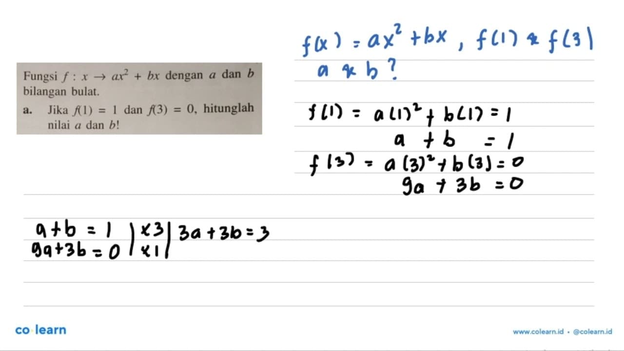 Fungsi f : x -> ax^2 + bx dengan a dan b bilangan bulat. a.