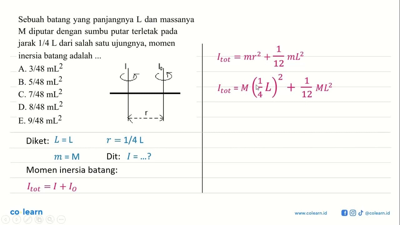 Sebuah batang yang panjangnya L dan massanya M diputar