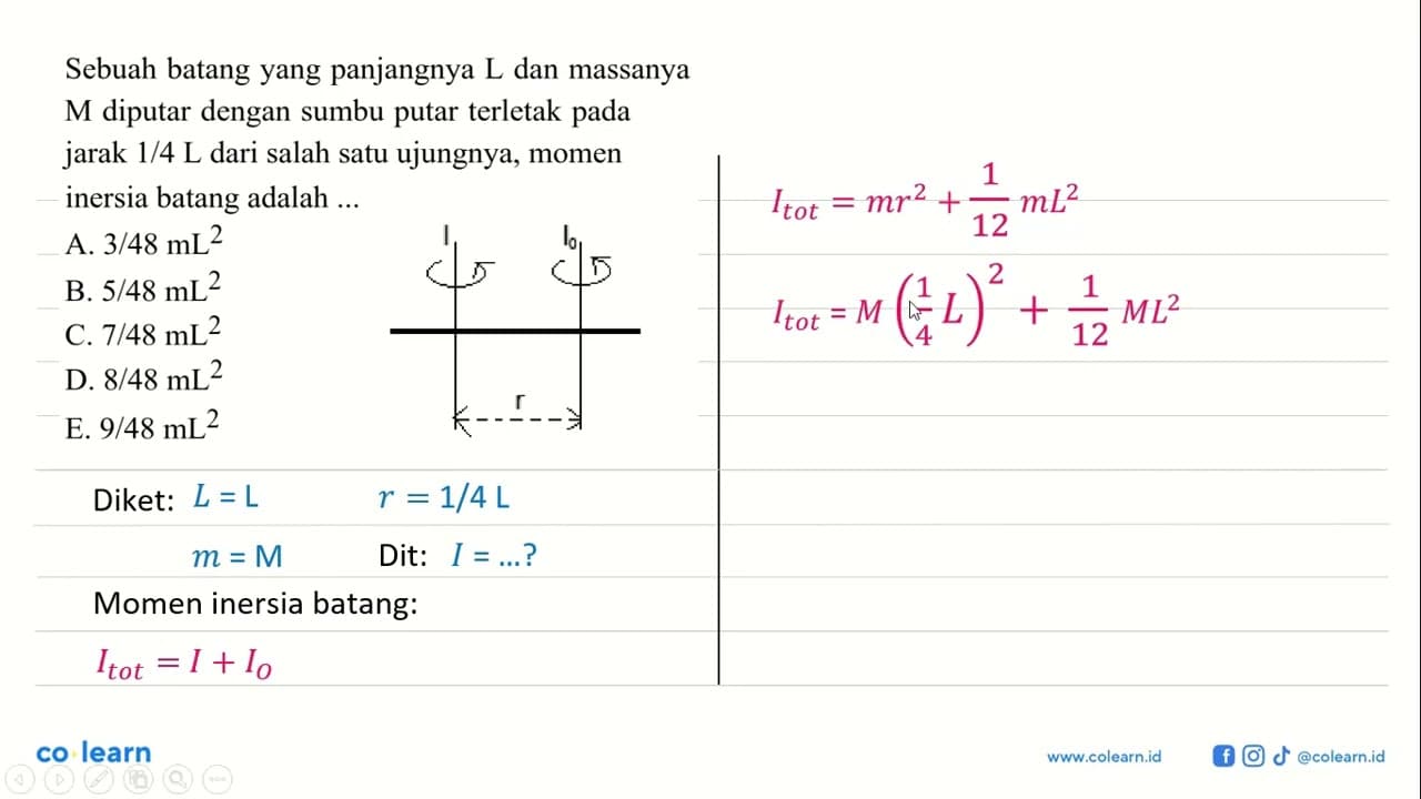 Sebuah batang yang panjangnya L dan massanya M diputar