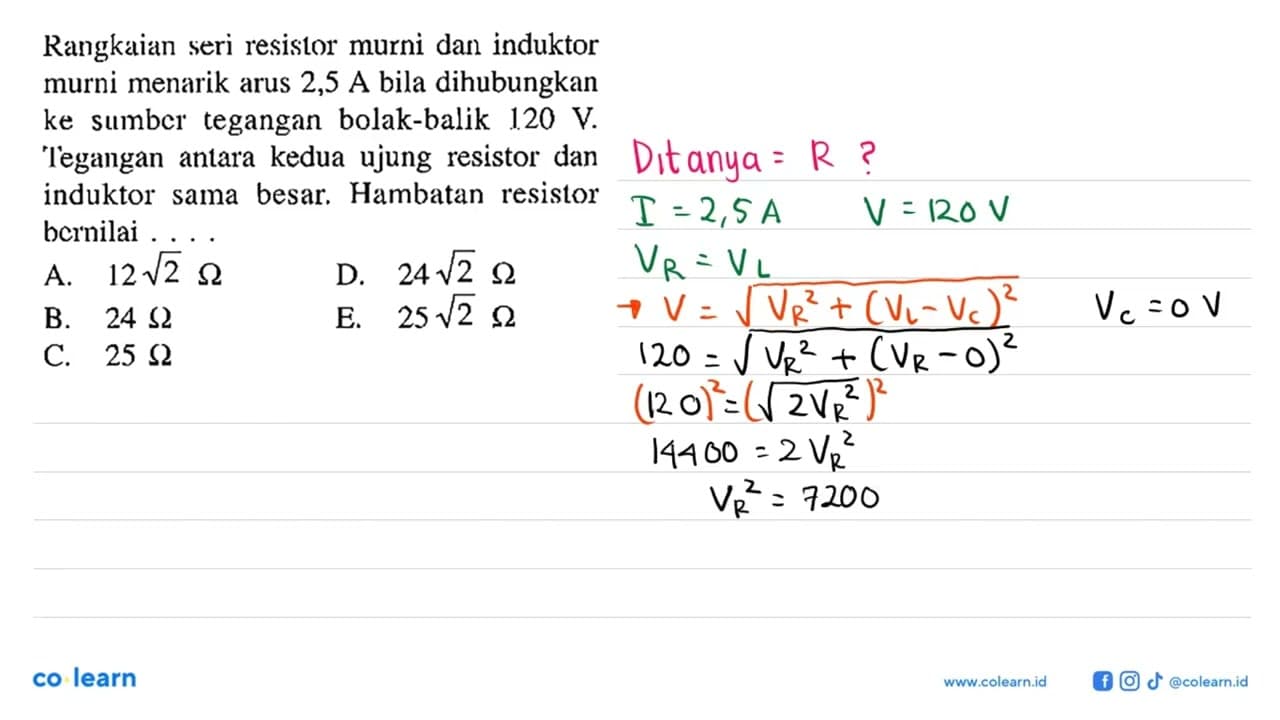 Rangkaian seri resistor murni dan induktor murni menarik