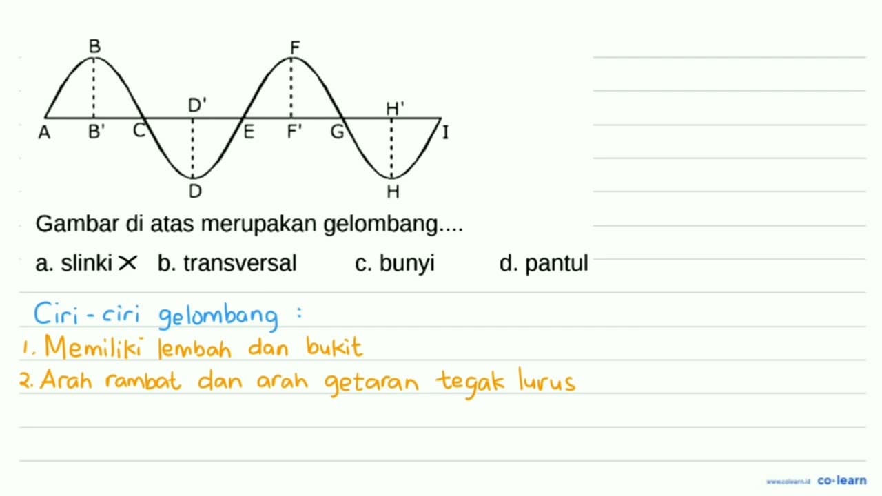 Gambar di atas merupakan gelombang a. slinki b. transversal