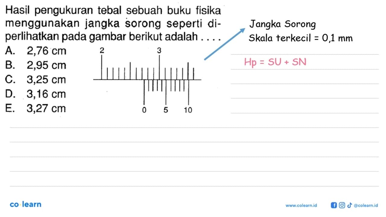 Hasil pengukuran tebal sebuah buku fisika menggunakan