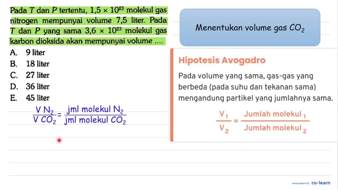 Pada T dan P tertentu, 1,5 x 10^23 molekul gas nitrogen