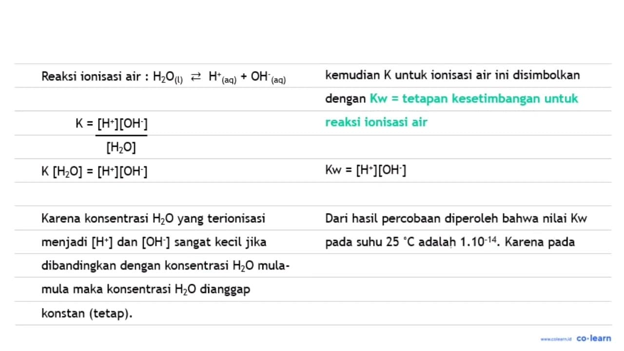 Larutan bersifat basa, apabila ... a. [H^+]=[OH^-] d.