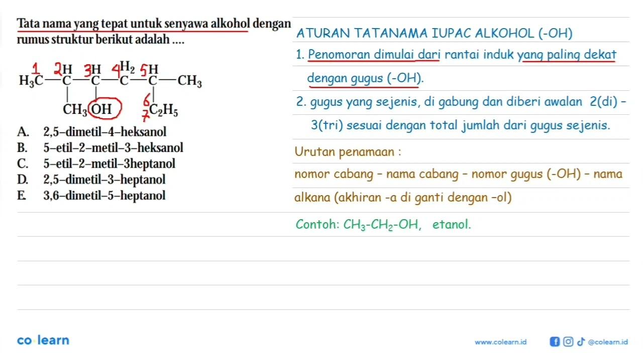 Tata nama yang tepat untuk senyawa alkohol dengan rumus