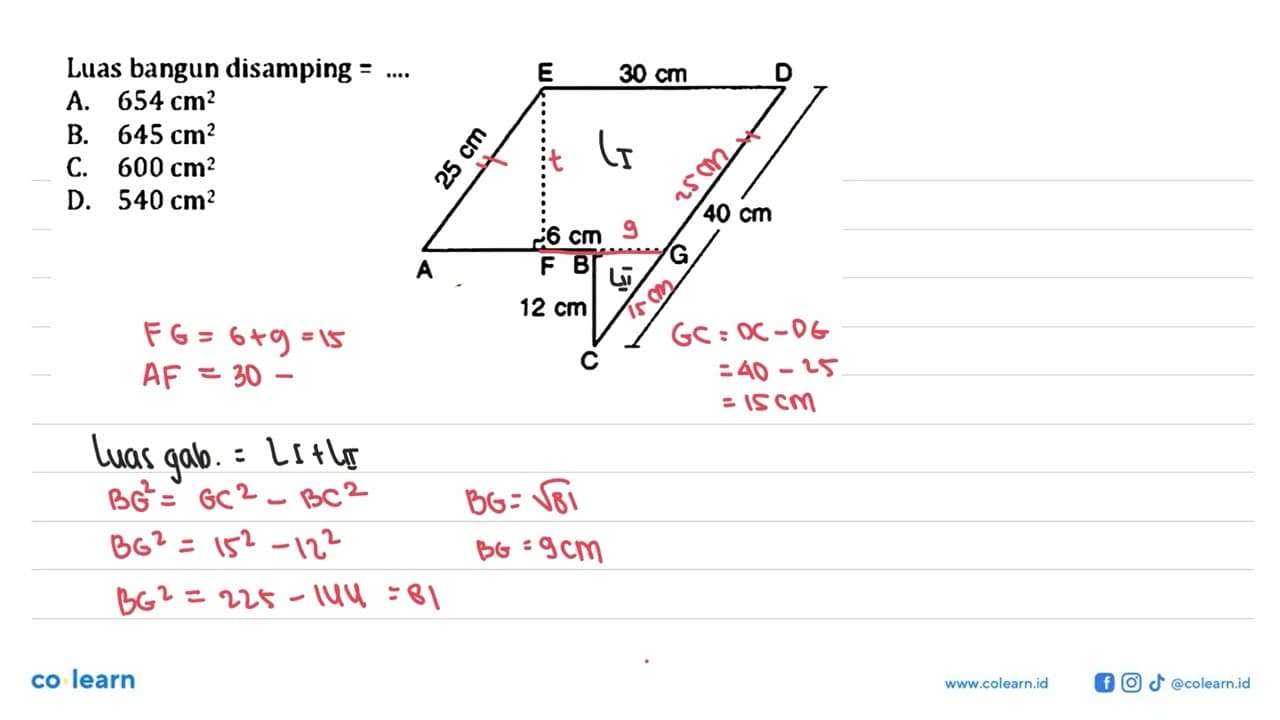 Luas bangun disamping = .... 25 cm 30 cm 6 cm 12 cm 40 cm