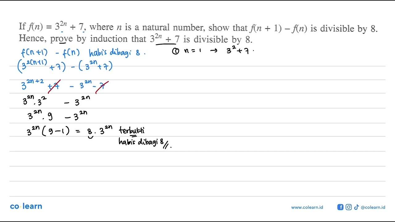 If f(n) = 3^(2n) + 7, where n is a natural number, show