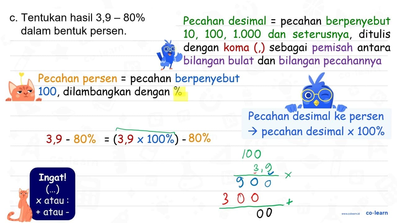 c. Tentukan hasil 3,9-80 % dalam bentuk persen.