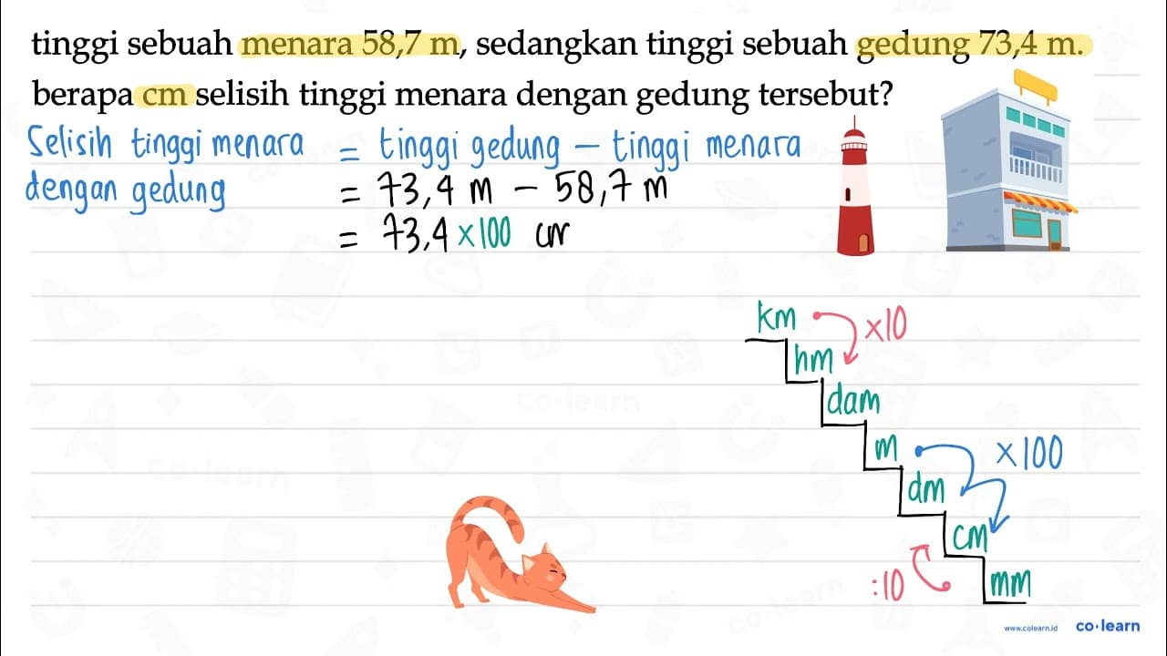 tinggi sebuah menara 58,7 m , sedangkan tinggi sebuah