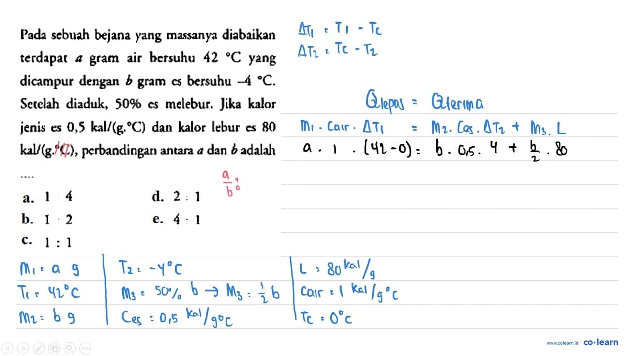 Pada sebuah bejana yang massanya diabaikan terdapat a gram