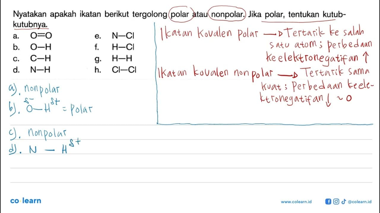 Nyatakan apakah ikatan berikut tergolong polar atau