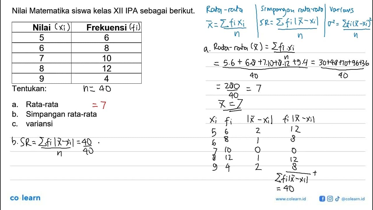 Nilai Matematika siswa kelas XII IPA sebagai berikut. Nilai