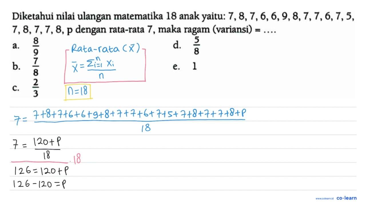 Diketahui nilai ulangan matematika 18 anak yaitu: