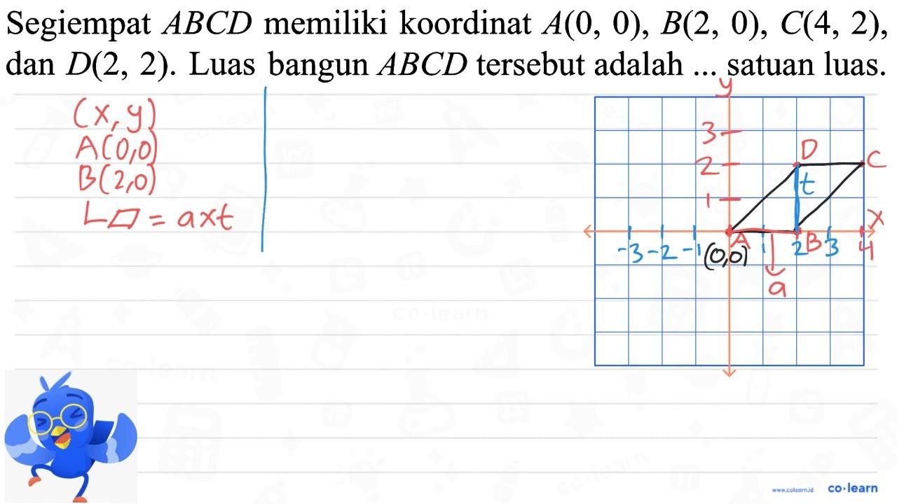 Segiempat ABCD memiliki koordinat A(0, 0), B(2, 0), C(4,