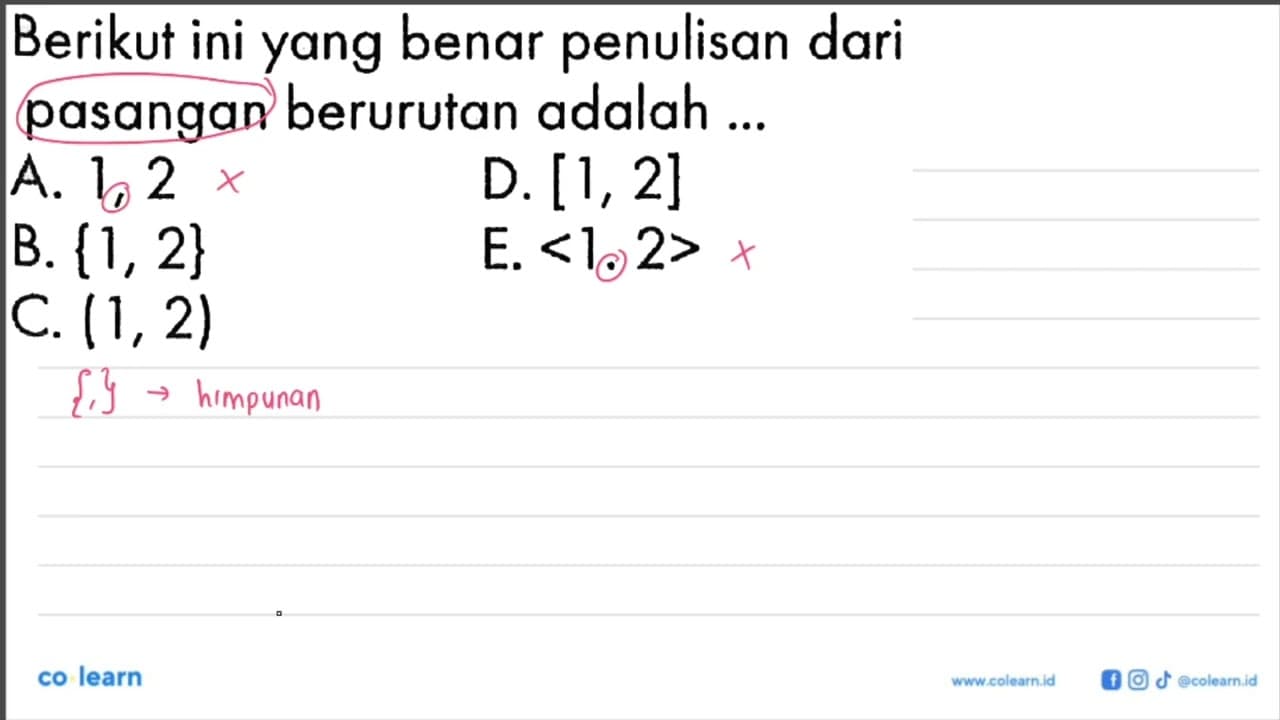 Berikut ini yang benar penulisan dari pasangan berurutan