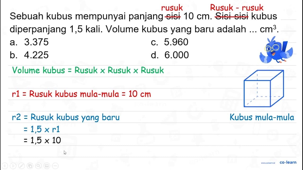 Sebuah kubus mempunyai panjang sisi 10 cm . Sisi-sisi kubus