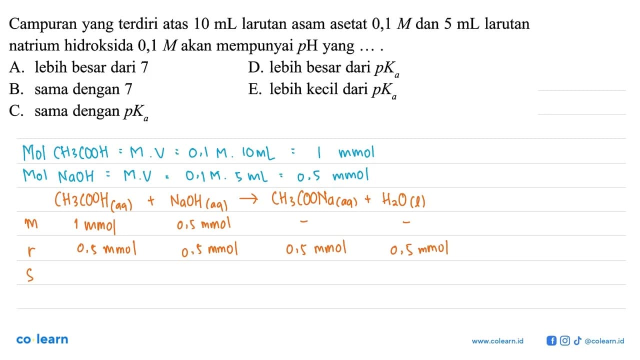 Campuran yang terdiri atas 10 mL larutan asam asetat 0,1 M