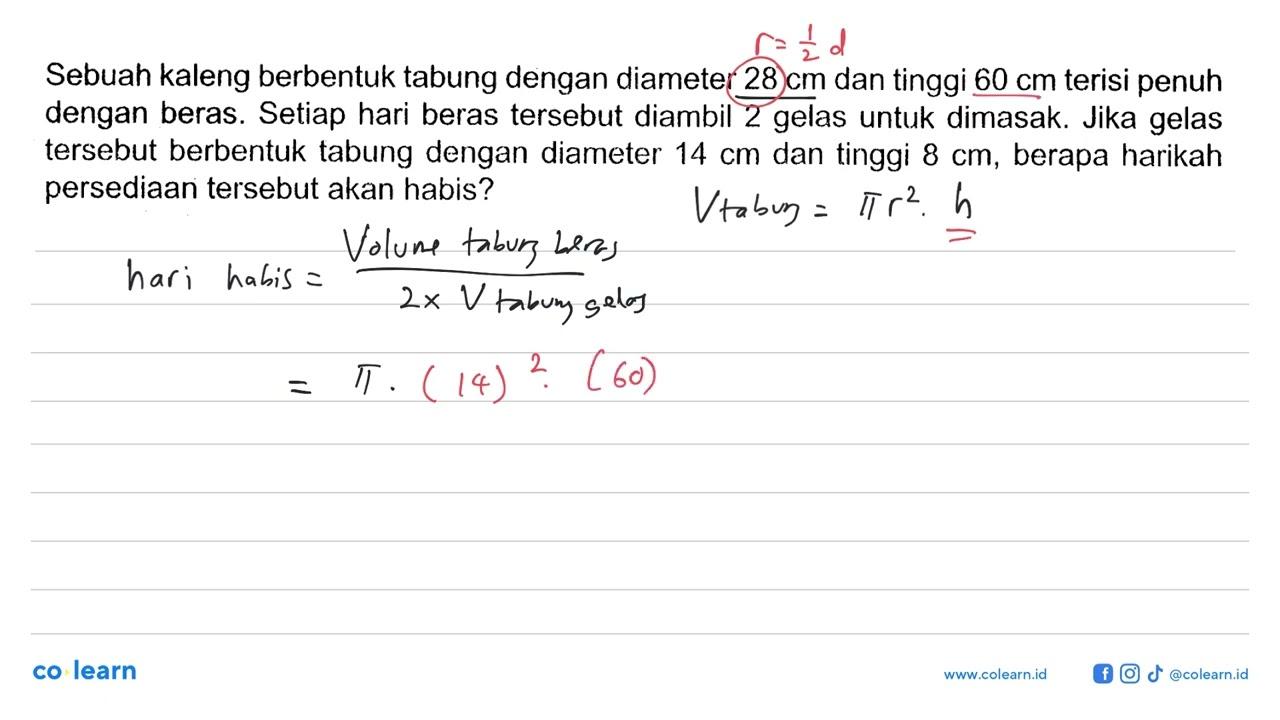 Sebuah kaleng berbentuk tabung dengan diameter 28 cm dan