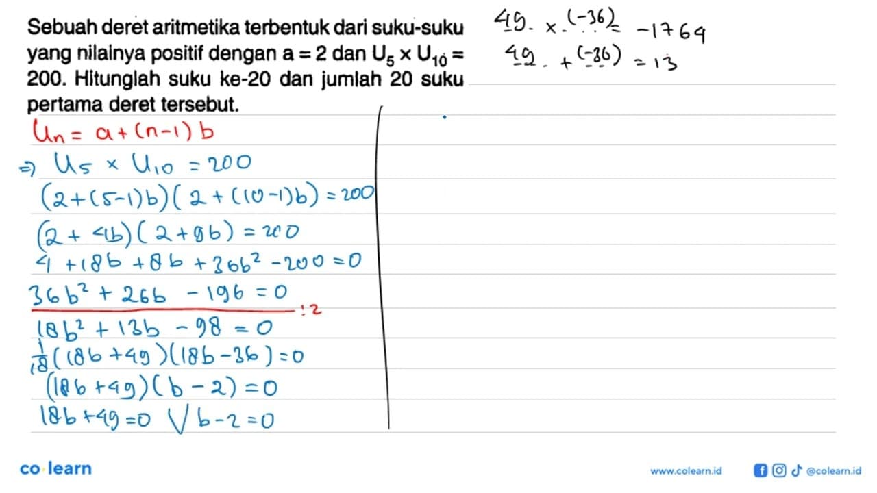 Sebuah deret aritmetika terbentuk dari suku-suku yang