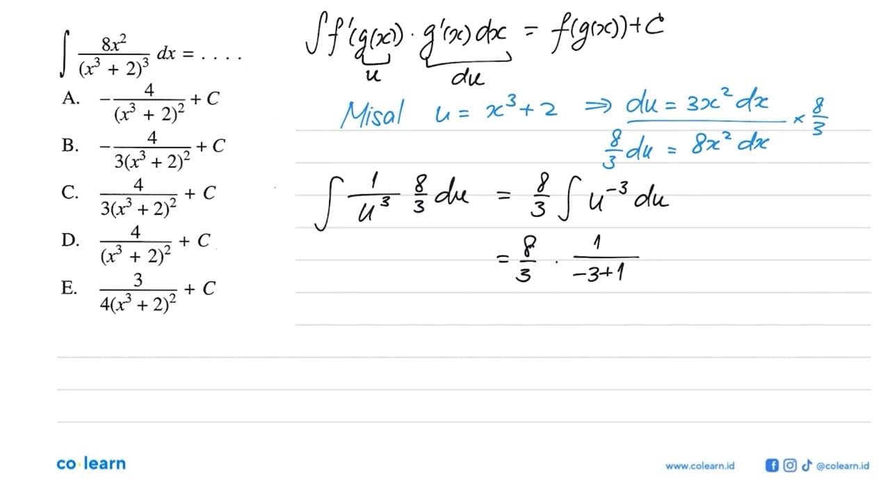integral 8x^2/(x^3+2)^3 dx=...
