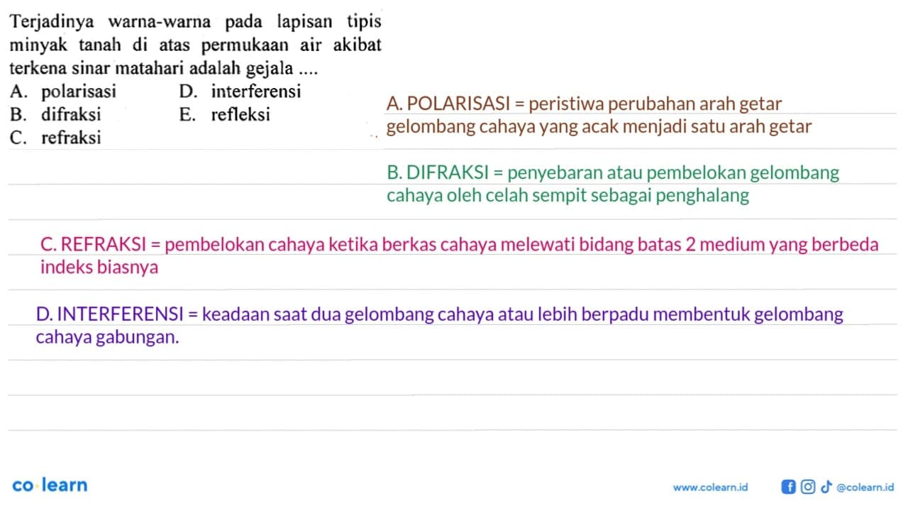 Terjadinya warna-warna pada lapisan tipis minyak tanah di