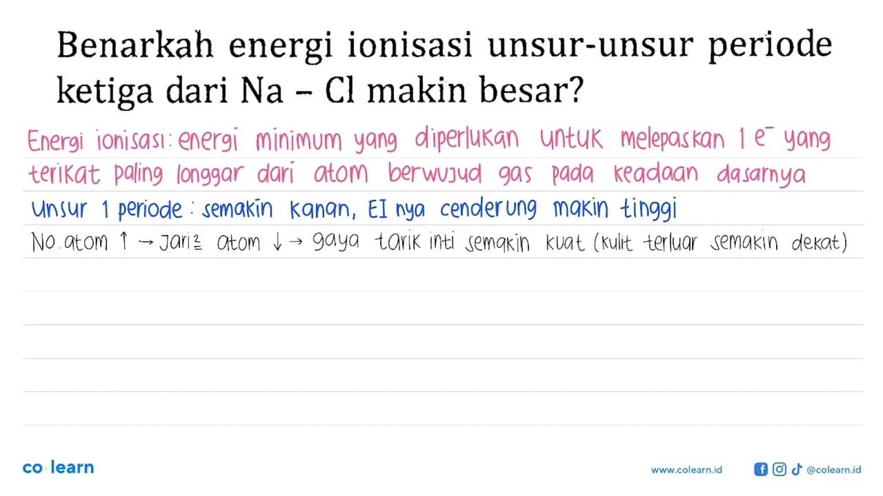 Benarkah energi ionisasi unsur-unsur periode ketiga dari Na