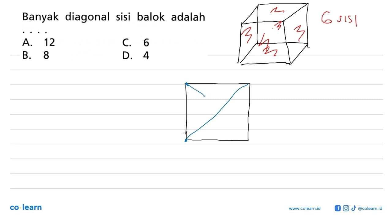 Banyak diagonal sisi balok adalah