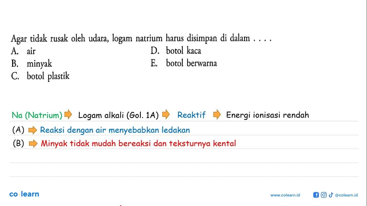 Agar tidak rusak oleh udara, logam natrium harus disimpan