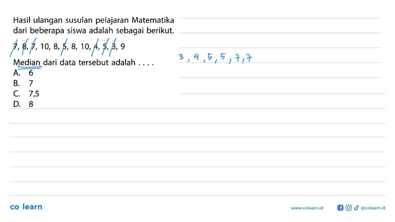 Hasil ulangan susulan pelajaran Matematika dari beberapa