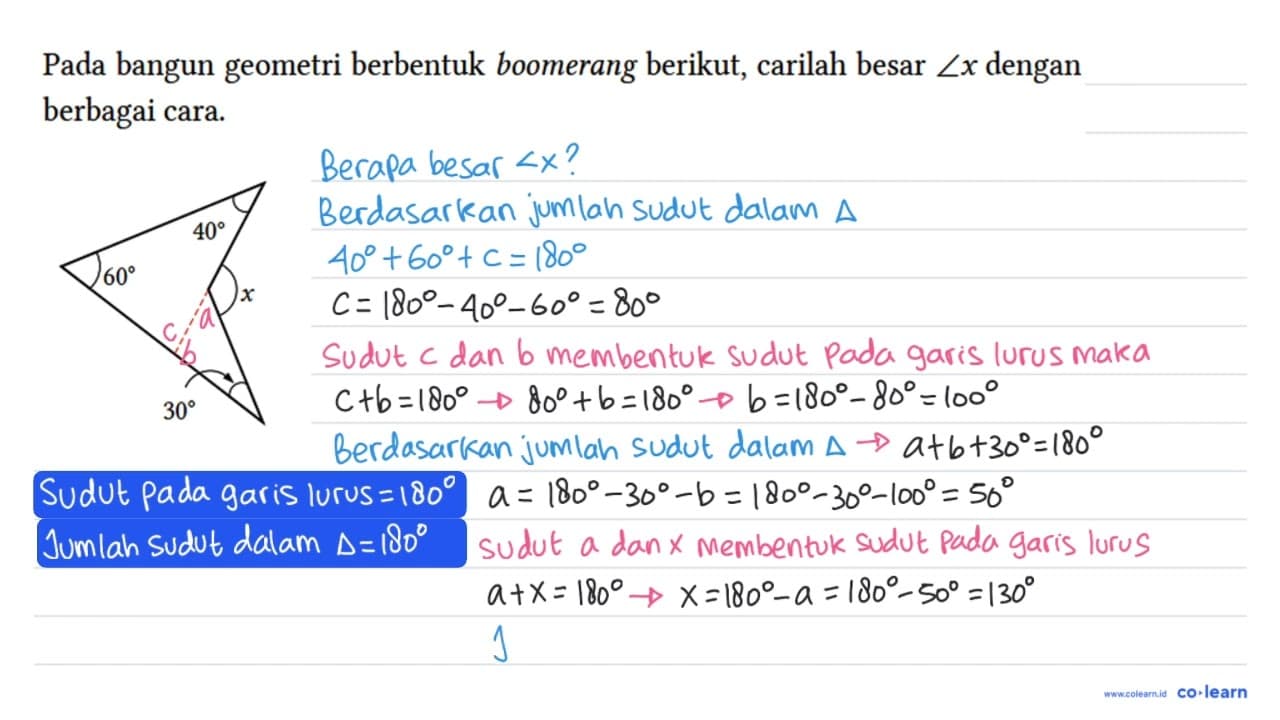 Pada bangun geometri berbentuk boomerang berikut, carilah